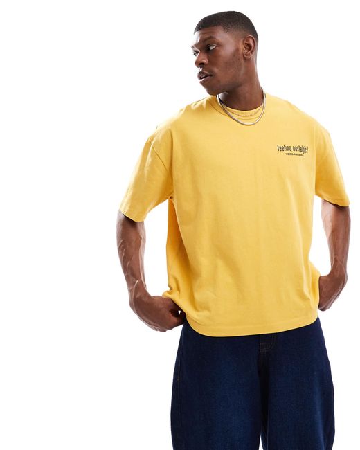 T-shirt oversize coupe carrée en tissu épais 220 g/m2 avec imprimé téléphone vintage - délavé ASOS pour homme en coloris Blue