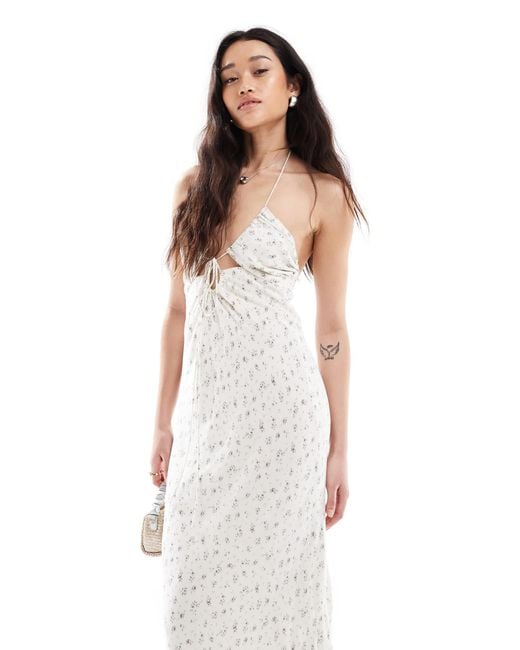 Bershka White Halterneck Tie Front Maxi Dress