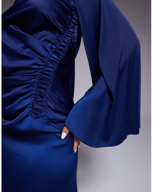 ASOS Blue exaggerated Sleeve Bias Maxi Dress With Ruched Waist