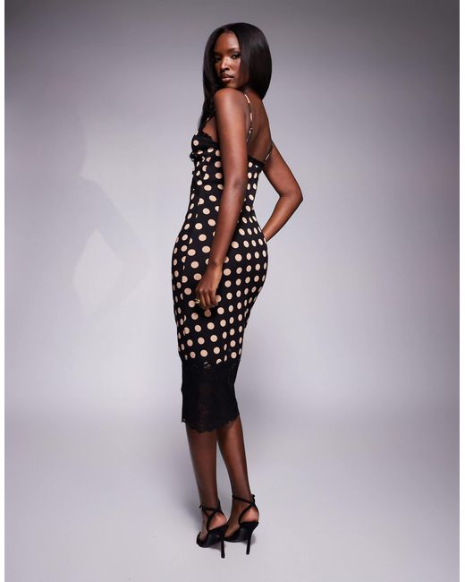 AFRM Black Josestte Midi Dress With Lace Trim Detail