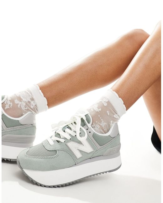 New Balance White 574+ Platform Sneakers