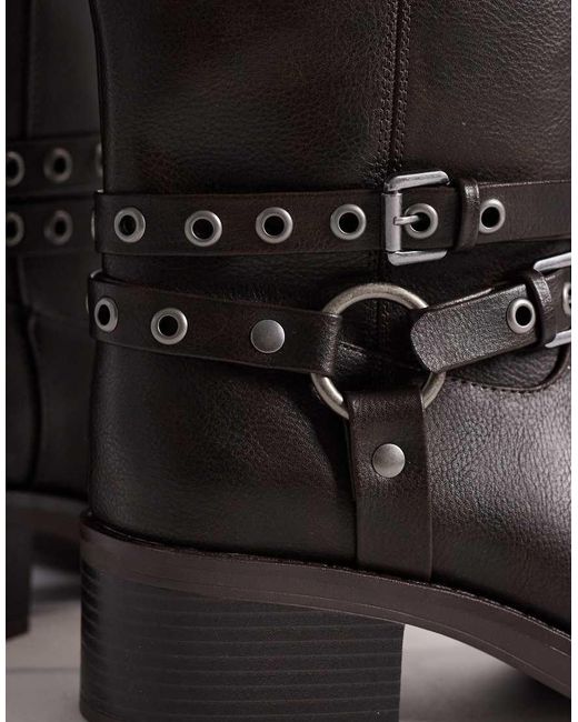 ASOS Black Curve Cassandra Eyelet Biker Boot