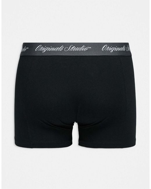 Jack & Jones Black 3 Pack Trunks With Script Logo Waistband for men