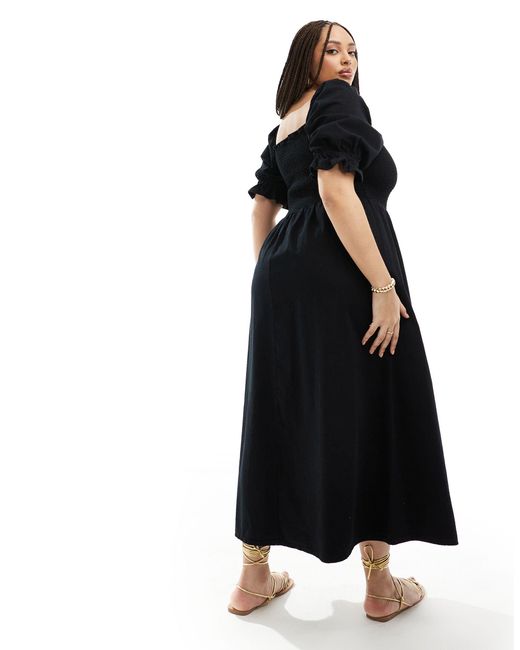 ASOS Black Asos Design Curve Soft Denim Maxi Dress With Puff Sleeves
