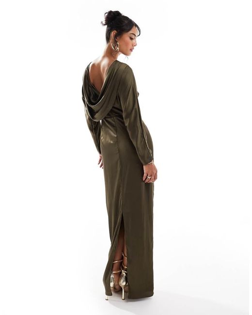 TFNC London Green Long Sleeve Satin Cowl Back Maxi Dress