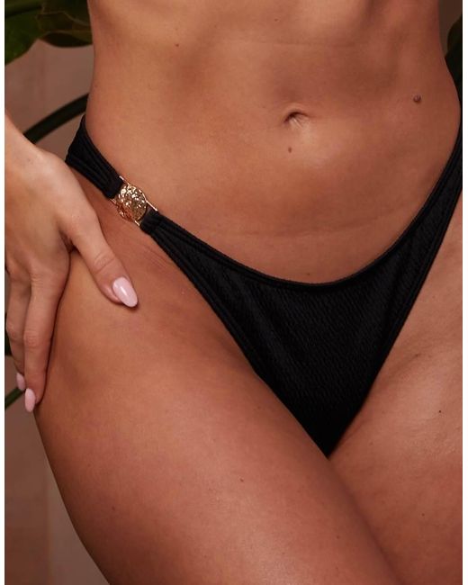 Wolf & Whistle Brown X Emily Hughes Crinkle High Waist High Leg Bikini Bottoms