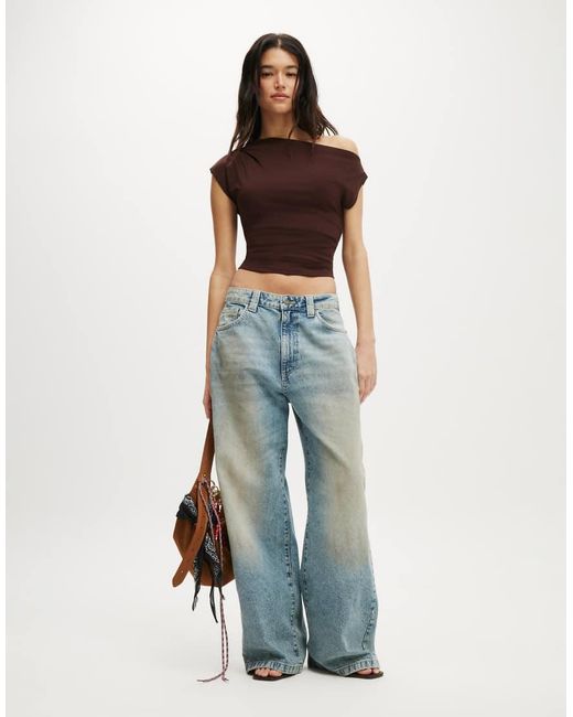 Cotton On Brown Georgie Off Shoulder Short Sleeve Top
