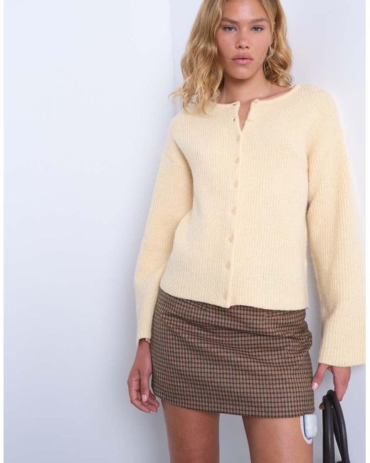 TOPSHOP Natural Knitted Easy Ribbed Relaxed Cardigan