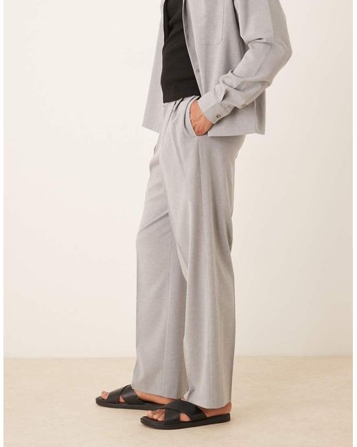 Pantaloni Eleganti A Fondo Ampio Effetto Lino Grigi Con Pieghe Doppie di ASOS in Natural da Uomo