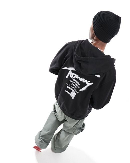 Tommy Hilfiger Black Regular Spray Paint Logo Hoodie for men