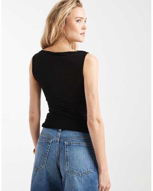 Miss Selfridge Black Ruched Front Slash Neck Top
