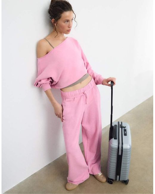 Stradivarius Pink Washed Effect Cropped Sweatshirt