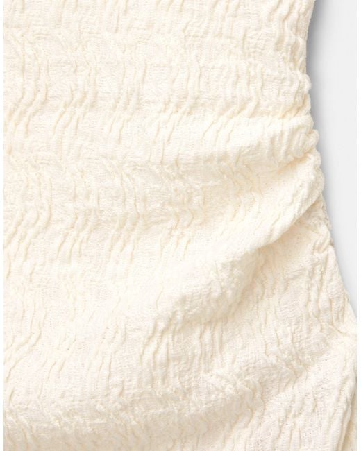 Pull&Bear White – gerafftes midikleid