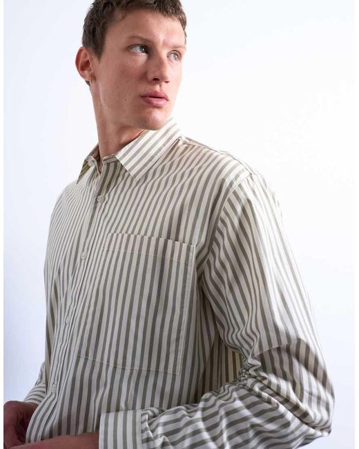 Camicia Comoda Polvere A Righe di Topman in White da Uomo