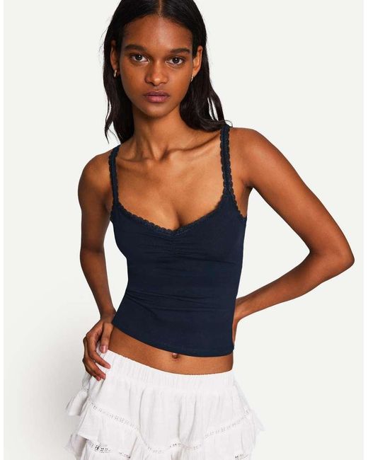 Bershka Blue Lace Top With Straps