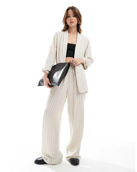 Pieces White Mix & Match Linen Touch Ruched Sleeve Blazer
