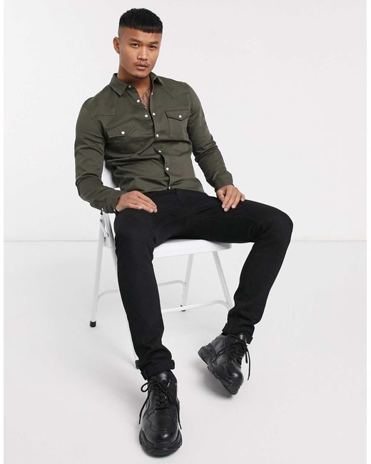 ASOS Green Skinny Fit Western Denim Shirt for men