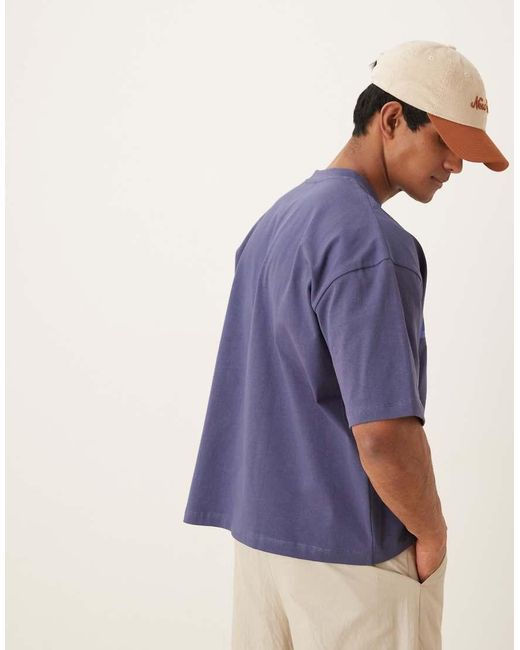 Camiseta Azul De Corte Cuadrado Extragrande Con Estampado "Boxing" En La Espalda De Tejido Grueso De 240 G De ASOS de hombre de color Blue