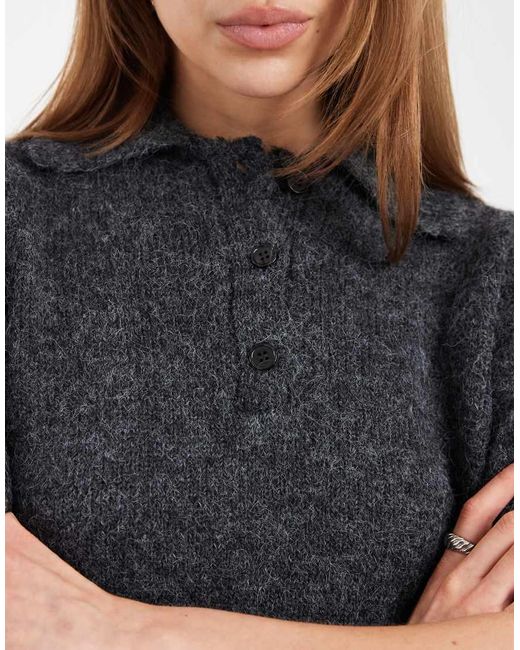 New Look Gray Knitted Polo T-shirt