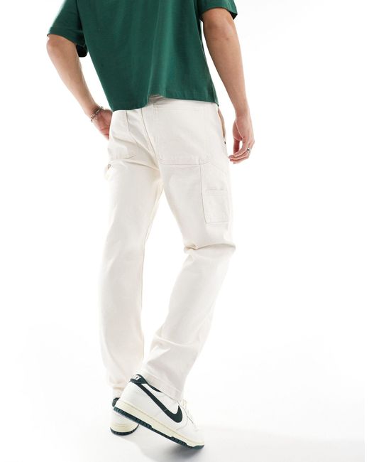 Hollister White Loose Fit Double Knee Carpenter Jeans for men
