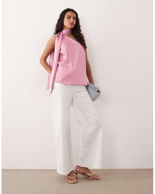 Y.A.S Pink Satin One Shoulder Top With Scarf Detail