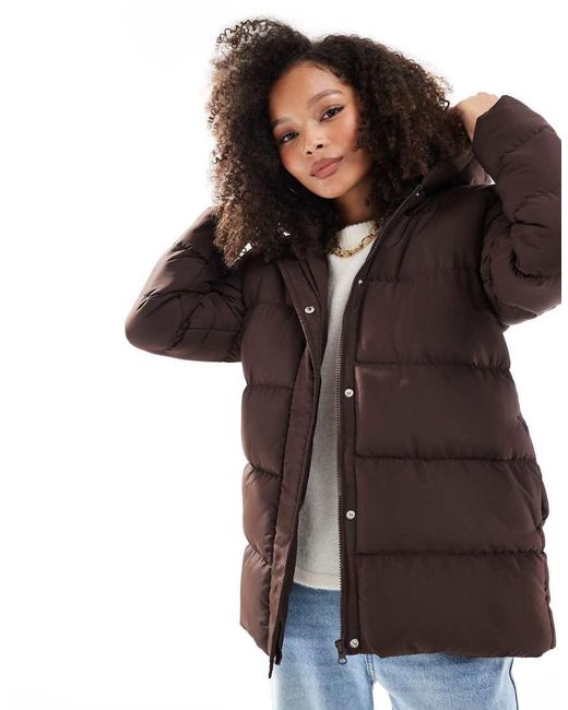 Threadbare Halflang Puffer Jack in het Brown