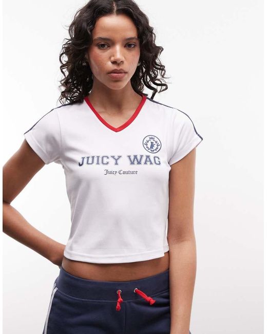 Juicy Couture White Co-Ord V Neck Juicy Wag Logo T-Shirt