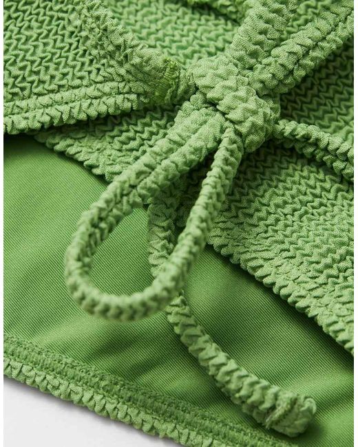 & Other Stories Green Textured Crinkle Side Tie Bikini Bottom