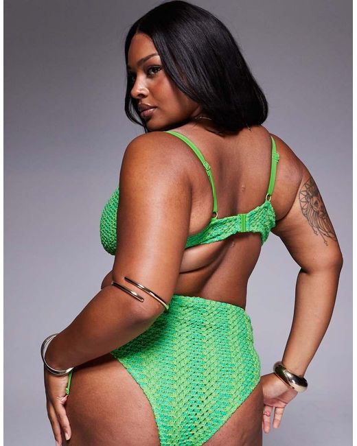 ASOS Green Asos Design Curve Rosie Charm Crochet High Apex Triangle Bikini Top