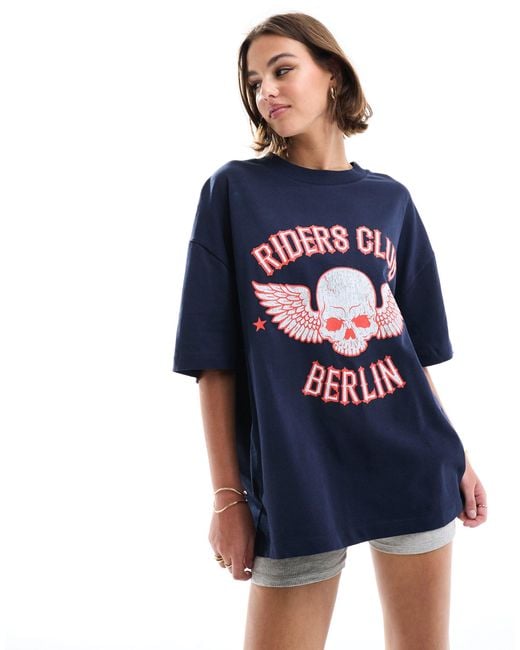 T-shirt boyfriend épais avec imprimé rock et inscription « riders club » ASOS en coloris Blue