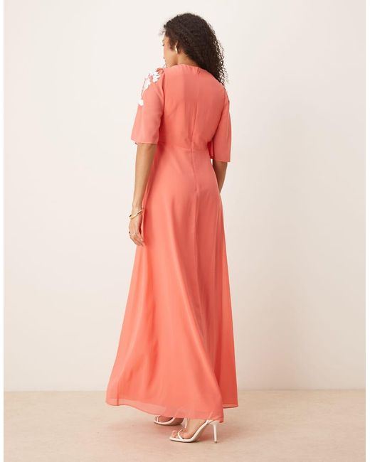 Hope & Ivy Pink Plunge Front Embellished V-neck Maxi Dress