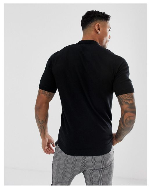 Polo nera attillata lavorata a costeASOS in Cotone da Uomo colore Nero |  Lyst