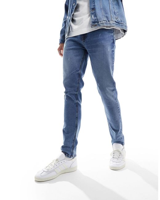 ASOS Blue Skinny Jeans With Knee Rip for men