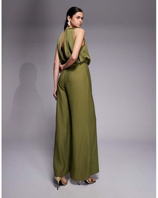 Mono Largo Con Cuello Desbocado Y Cuerpo De Satén De ASOS de color Green