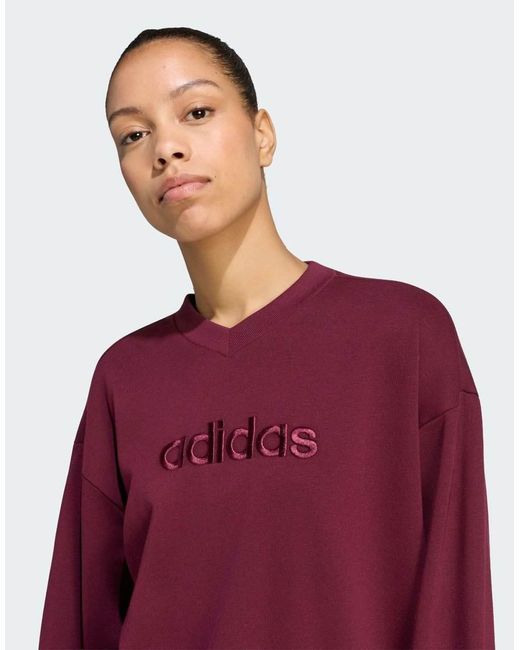 Adidas Originals Red Seasonal Essentials Satin V-Neck Sweatshirt