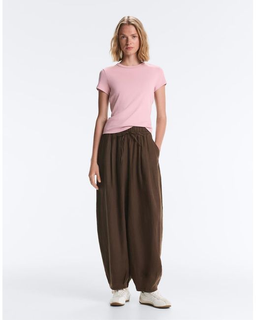 Oysho Red Fitted Rib Cotton Blend T-Shirt