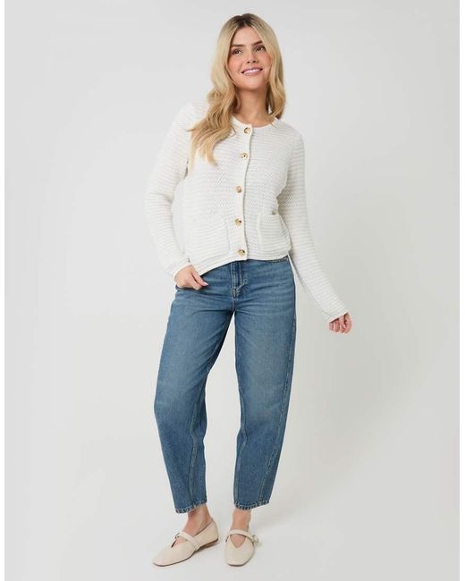 Threadbare White Patch Pocket Crew Neck Cardigan