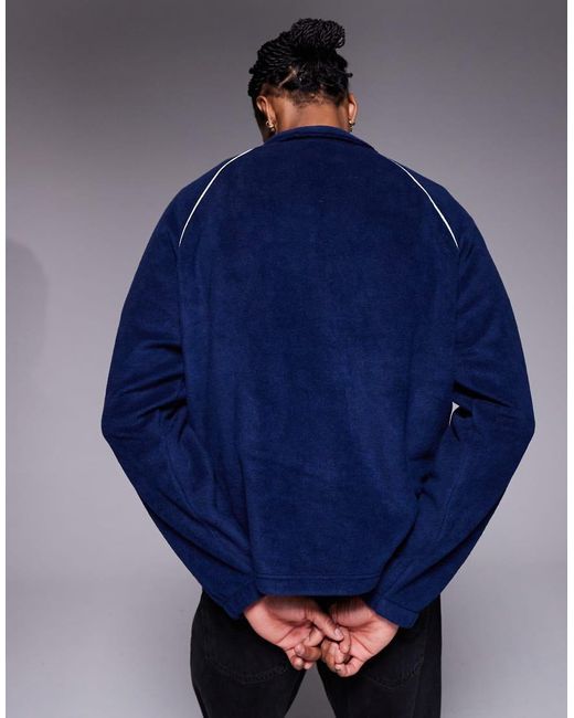 ASOS Blue Relaxed Funnel Neck Fleece Sweatshirt With Piping for men