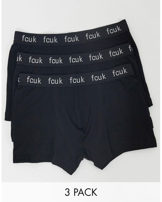 French Connection Black Fcuk Logo 3 Pack Trunks for men