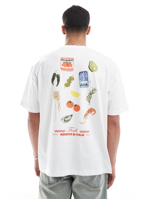 ASOS White Oversized T-shirt With Cartoon Food Graphics for men