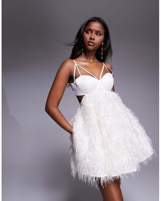 ASOS Gray Faux Feather Cupped Skater Dress