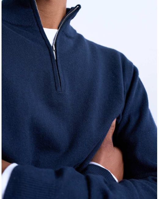 Topman Blue Essential Knitted 1/4 Zip Funnel for men