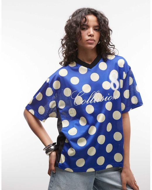Collusion Blue Polka Dot Airtex Tee