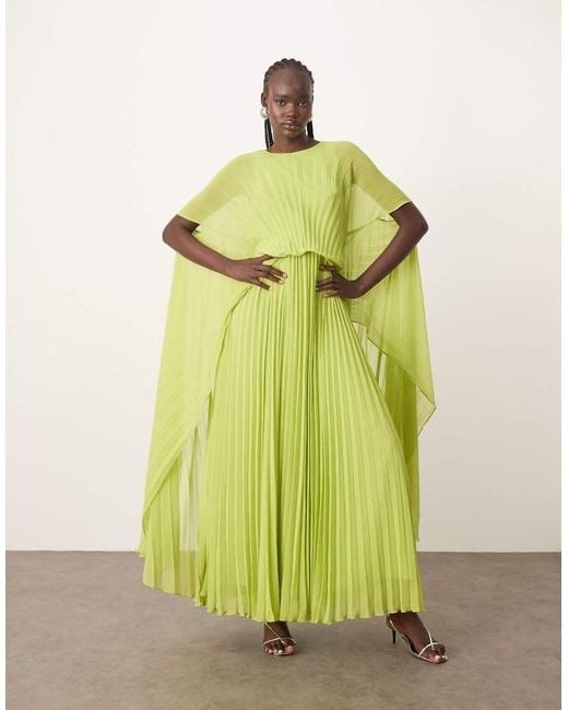 ARRANGE Green Chiffon Pleat Volume Maxi Dress With Wide Sleeve