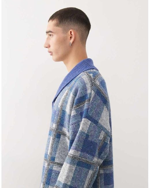 Reclaimed Vintage Blue Chunky Neck Knit Cardigan for men