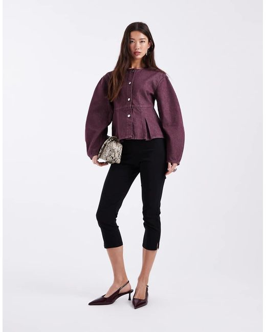 ASOS Purple Denim Cocoon Sleeve Peplum Top