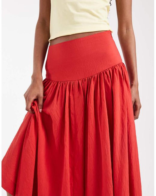 ASOS Red Dropped Waist Hitched Asymmetric Skirt