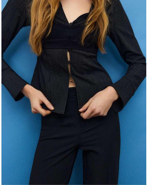 Stradivarius Blue Wide-Leg Trousers