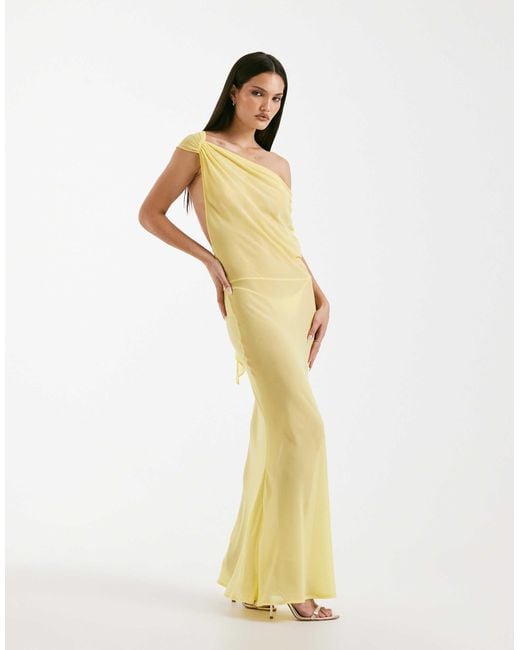 I.AM.GIA Metallic Kahlo Chiffon Sheer Off Shoulder Open Back Tie Detail Maxi Dress