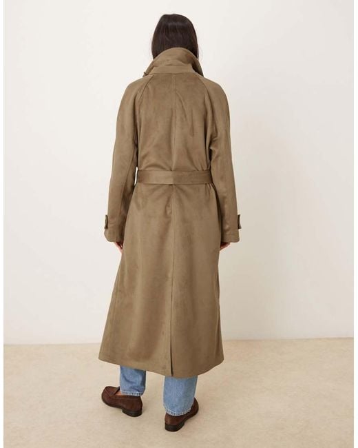 ASOS Natural Faux Suede Funnel Neck Trench Coat
